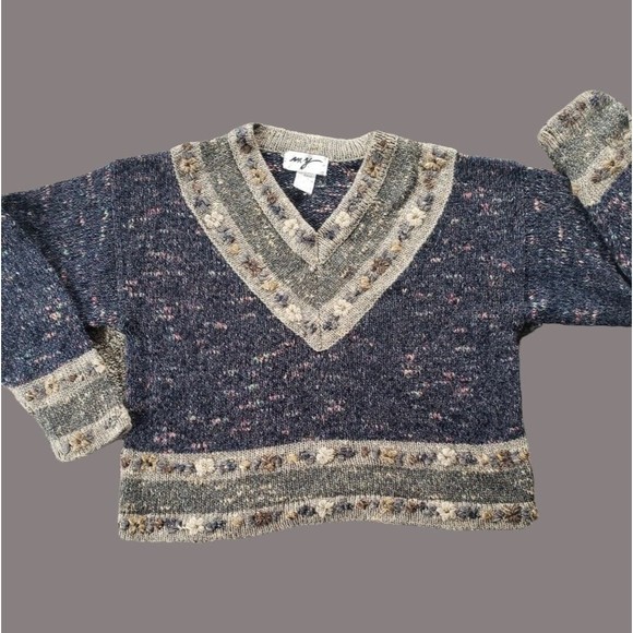 Vintage‎ Sweater V-Neck Wool Blend Y2K Large Cottagecore Vintage - Picture 3 of 11